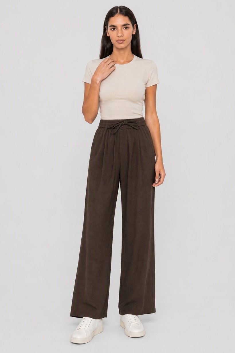 Women Regular Fit Plain Straight Leg Pants, Brown