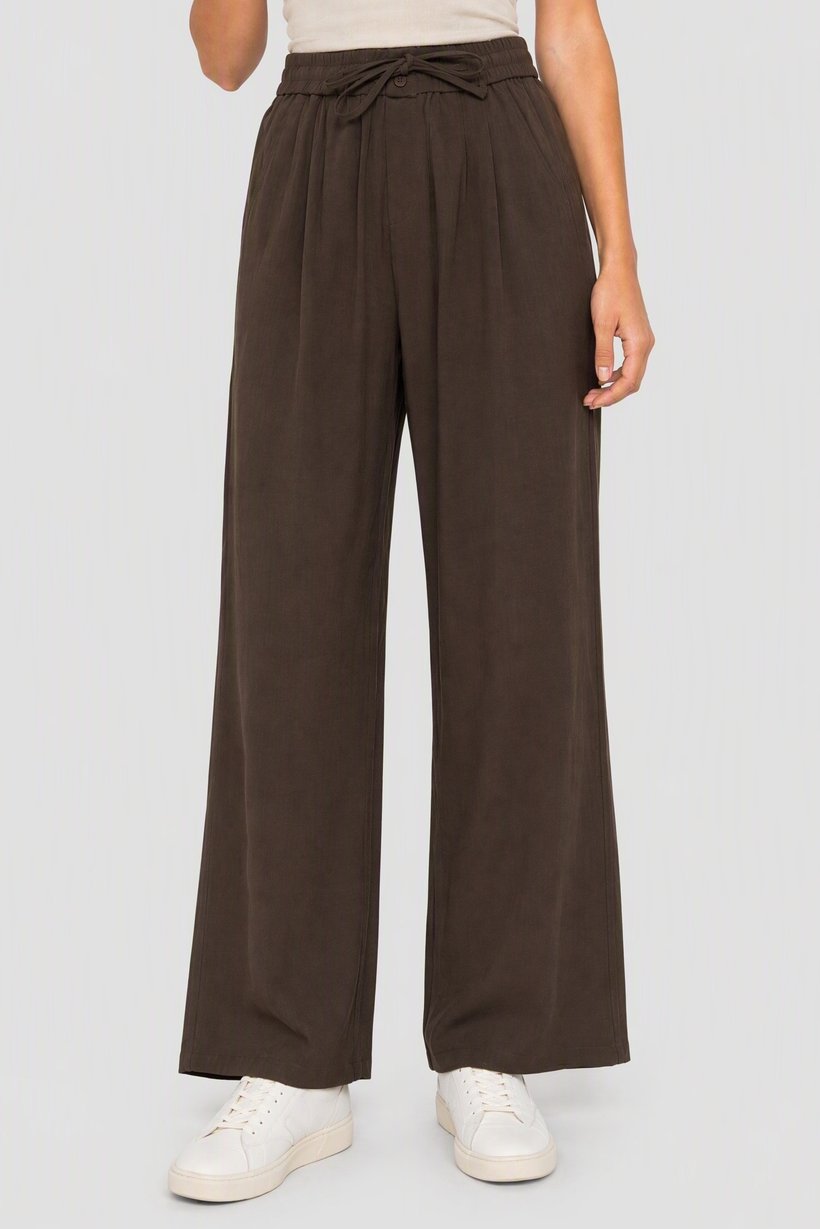 Women Regular Fit Plain Straight Leg Pants, Brown