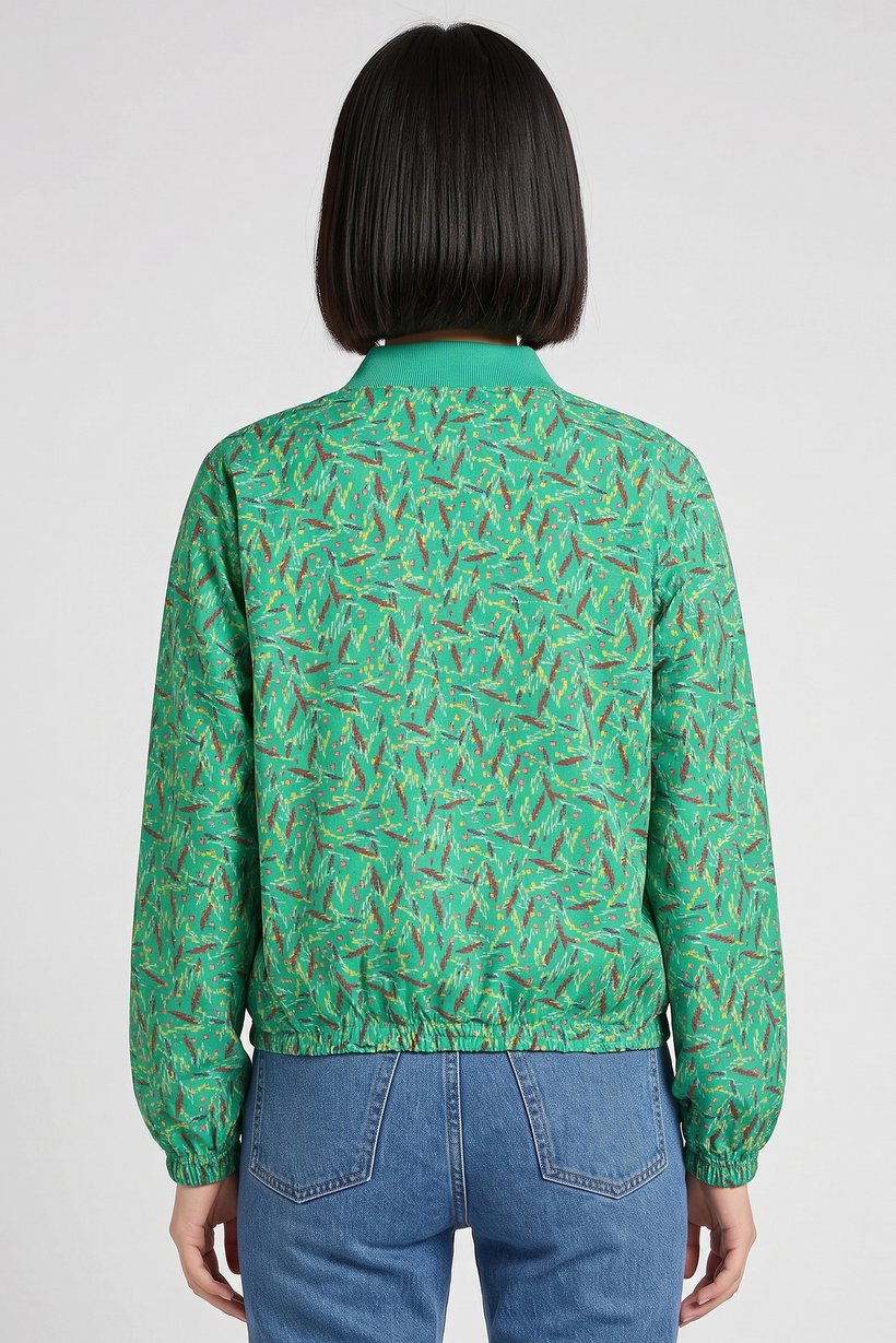 Women Allover Print Full Zip Jacket Shirt, Multicolor