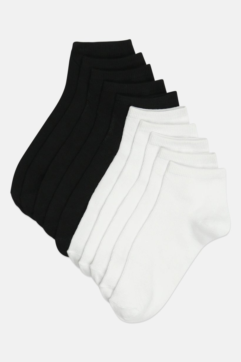 Women 10 Pairs Solid Quarter Socks, Multicolor