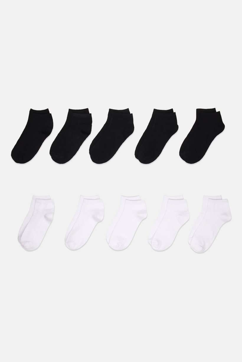 Women 10 Pairs Solid Quarter Socks, Multicolor