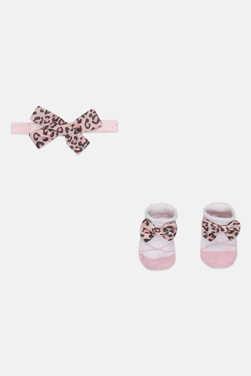 Toddlers Girl 2 Pieces Leopard Print Headwraps And Booties Set, Multicolor