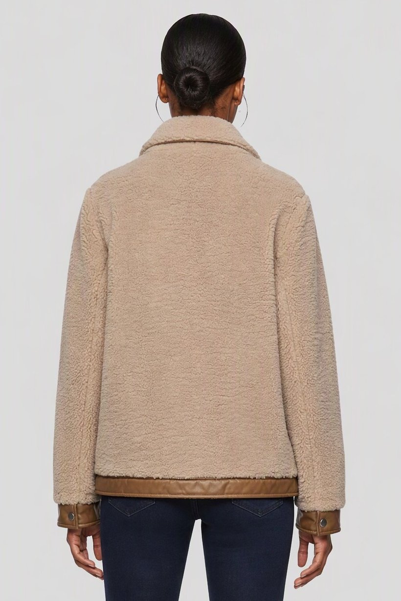 Women Textured Sherpa Jacket, Tan