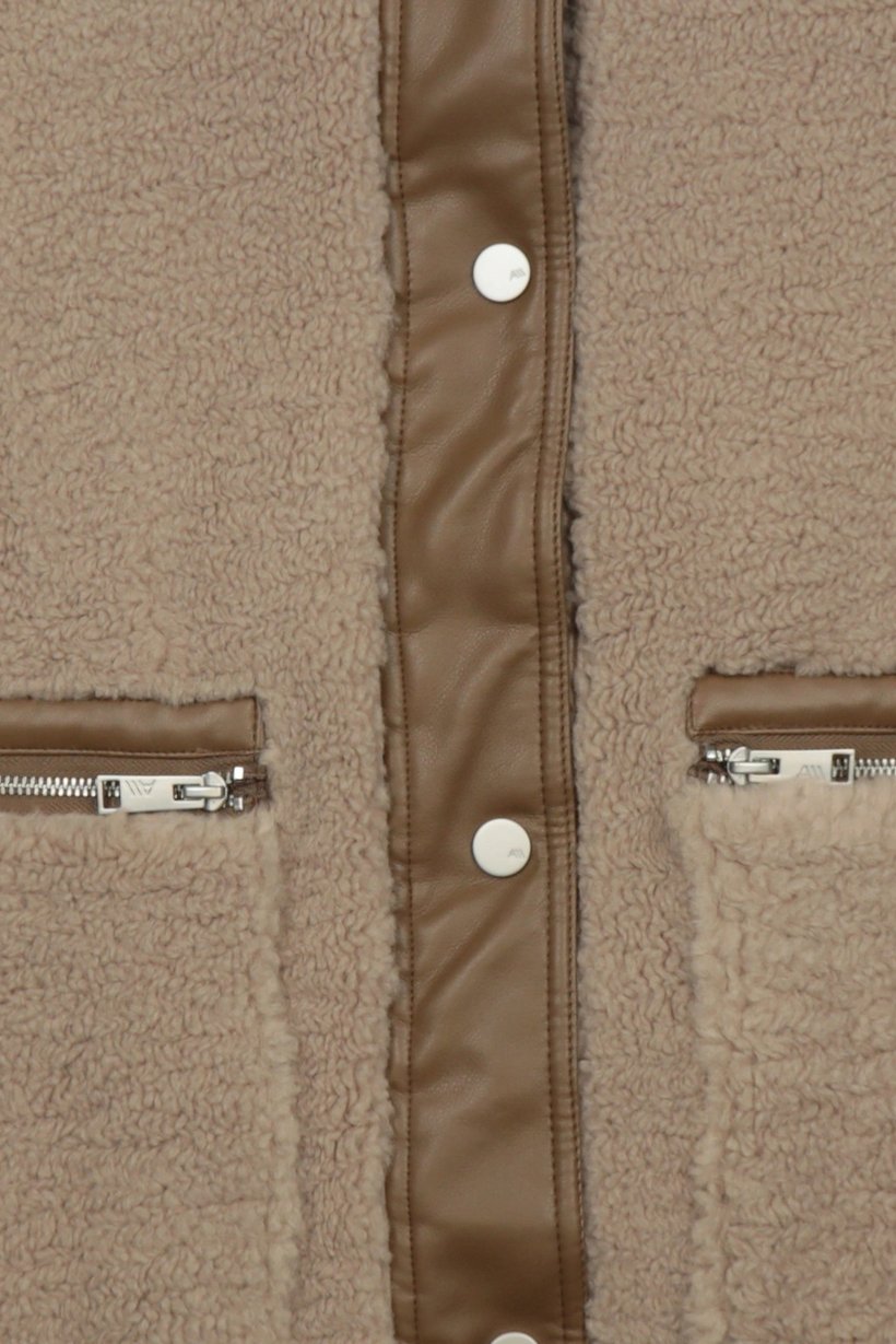 Women Textured Sherpa Jacket, Tan