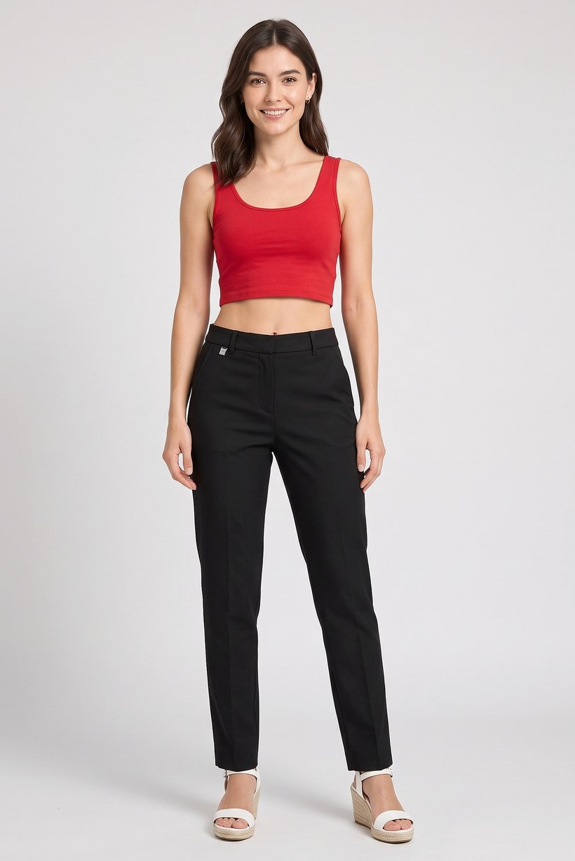 Women Petite Plain Chino Pants, Black