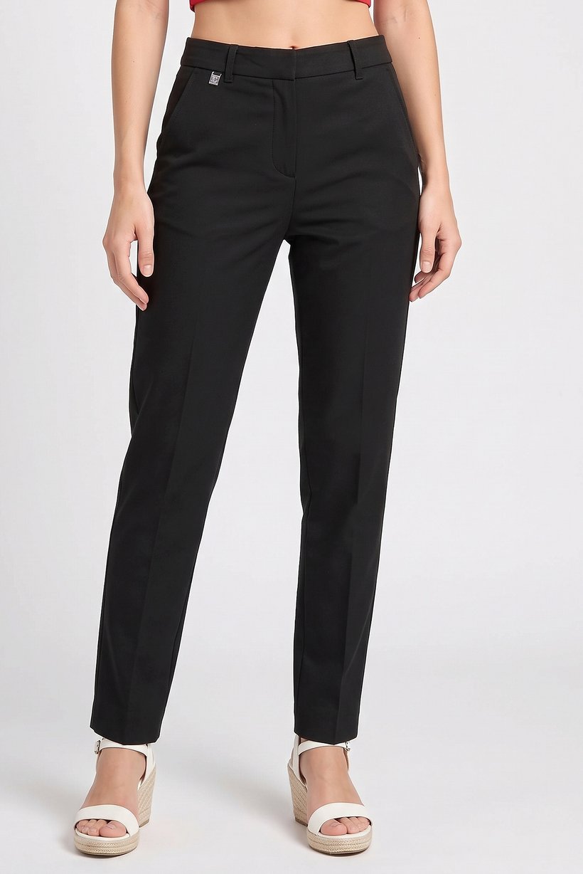 Women Petite Plain Chino Pants, Black