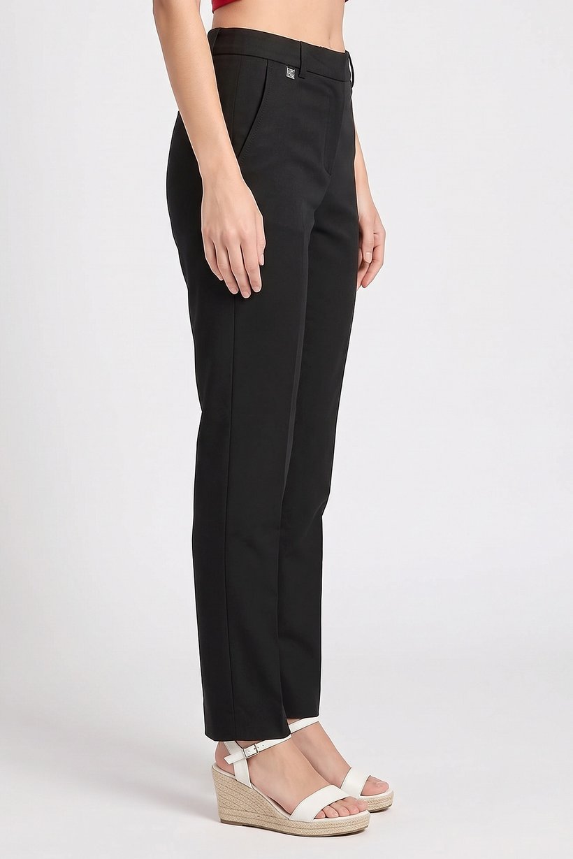 Women Petite Plain Chino Pants, Black