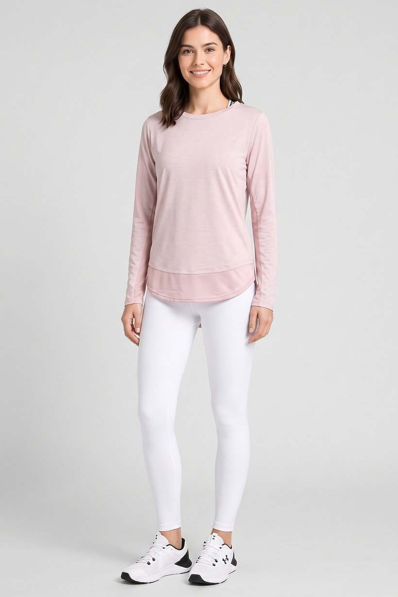 Women Loose Fit Long Sleeve Training Top, Heather Pink