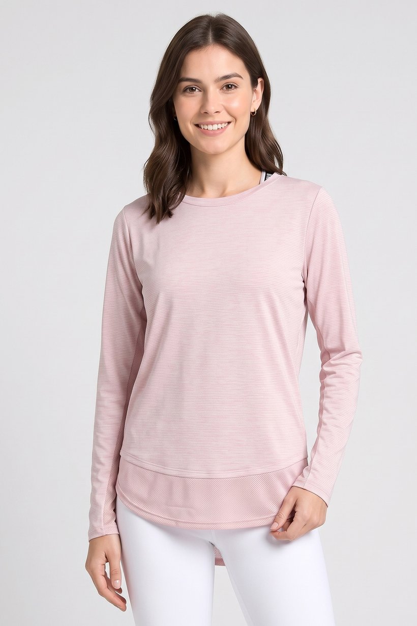 Women Loose Fit Long Sleeve Training Top, Heather Pink
