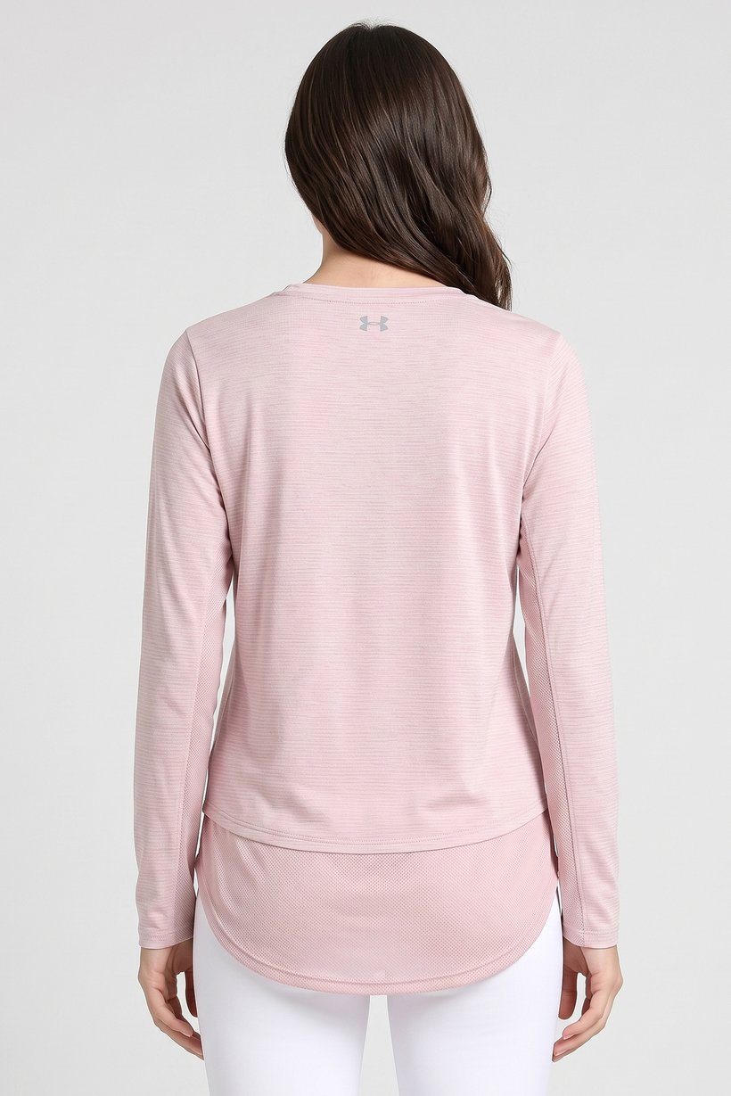 Women Loose Fit Long Sleeve Training Top, Heather Pink
