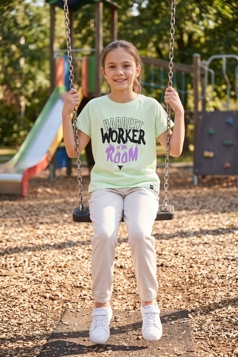 Dwayne Johnson Kids Girl Loose Fit Short Sleeve Top, Light Green