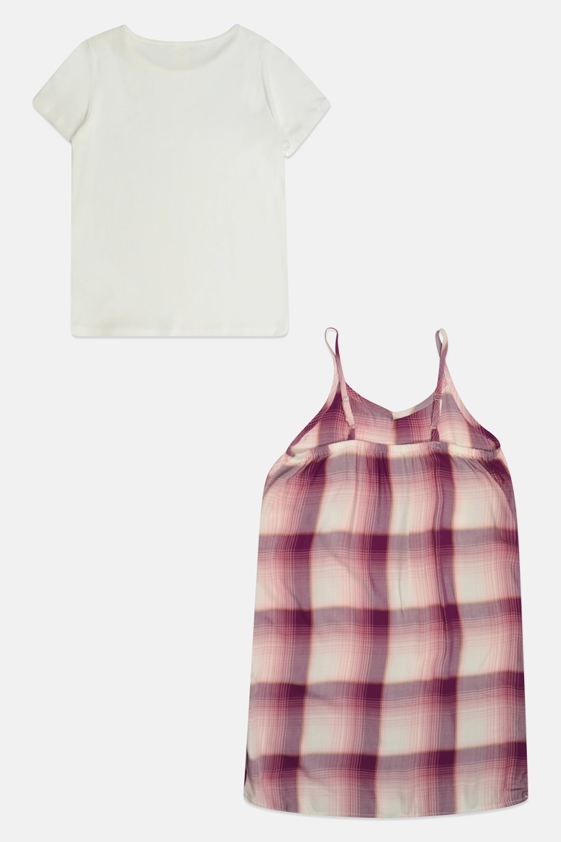 Kids Girl 2 Pieces Checkered Dress And T-Shirt Set, Multicolor