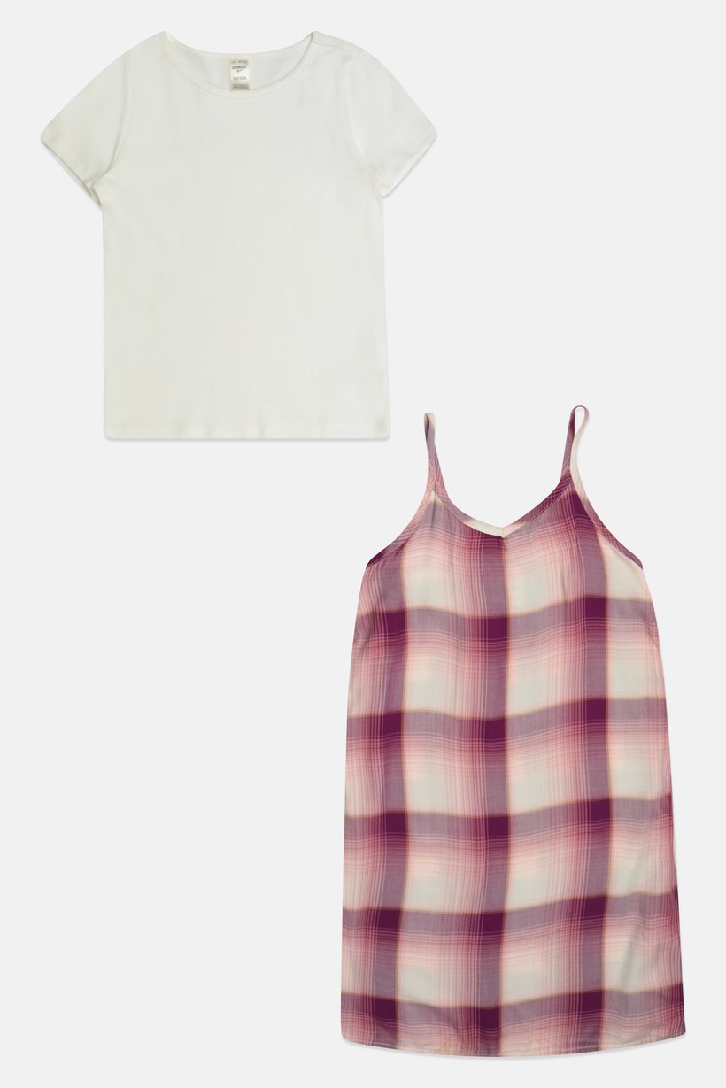 Kids Girl 2 Pieces Checkered Dress And T-Shirt Set, Multicolor
