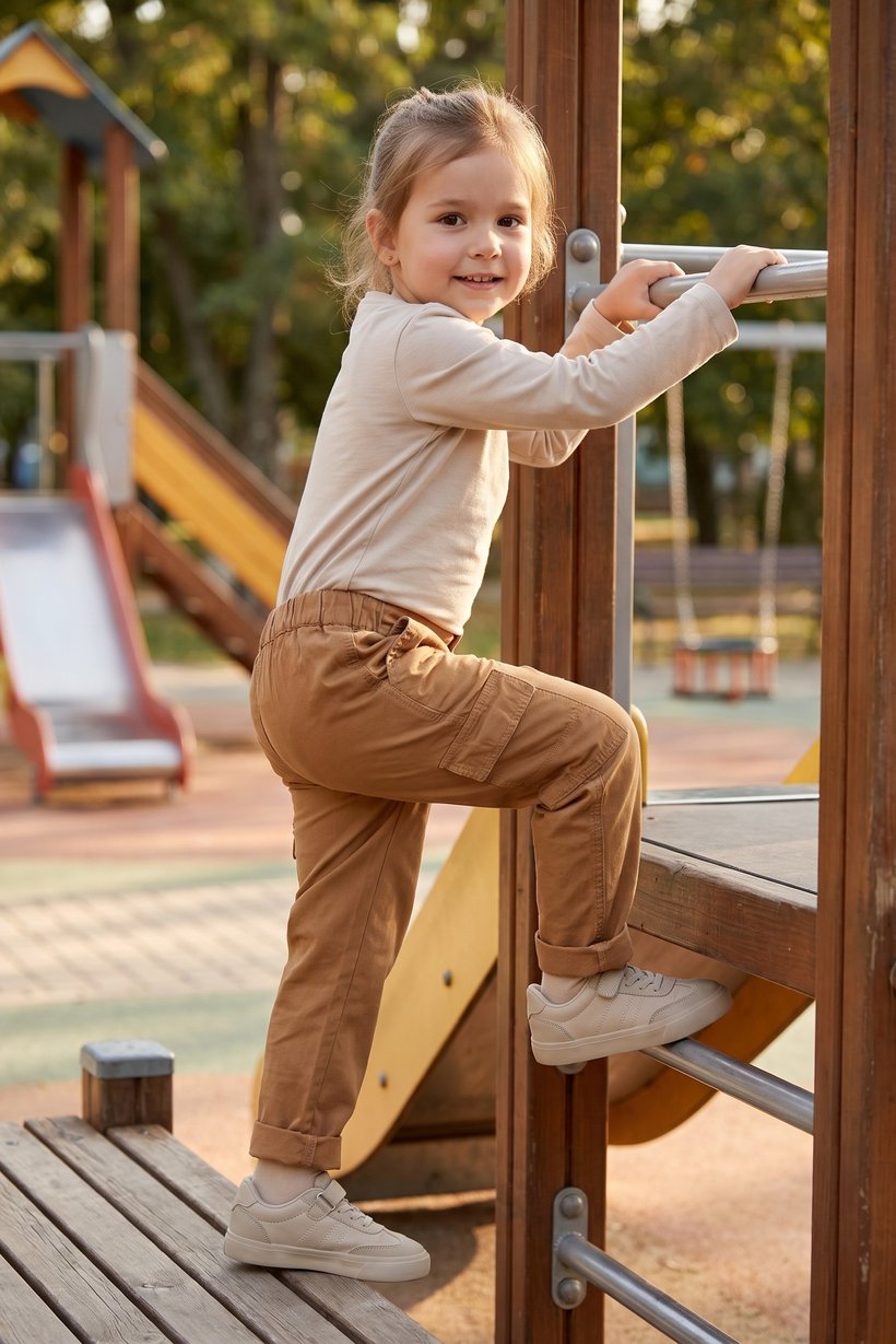 Toddlers Girl Solid Cargo Pants, Brown