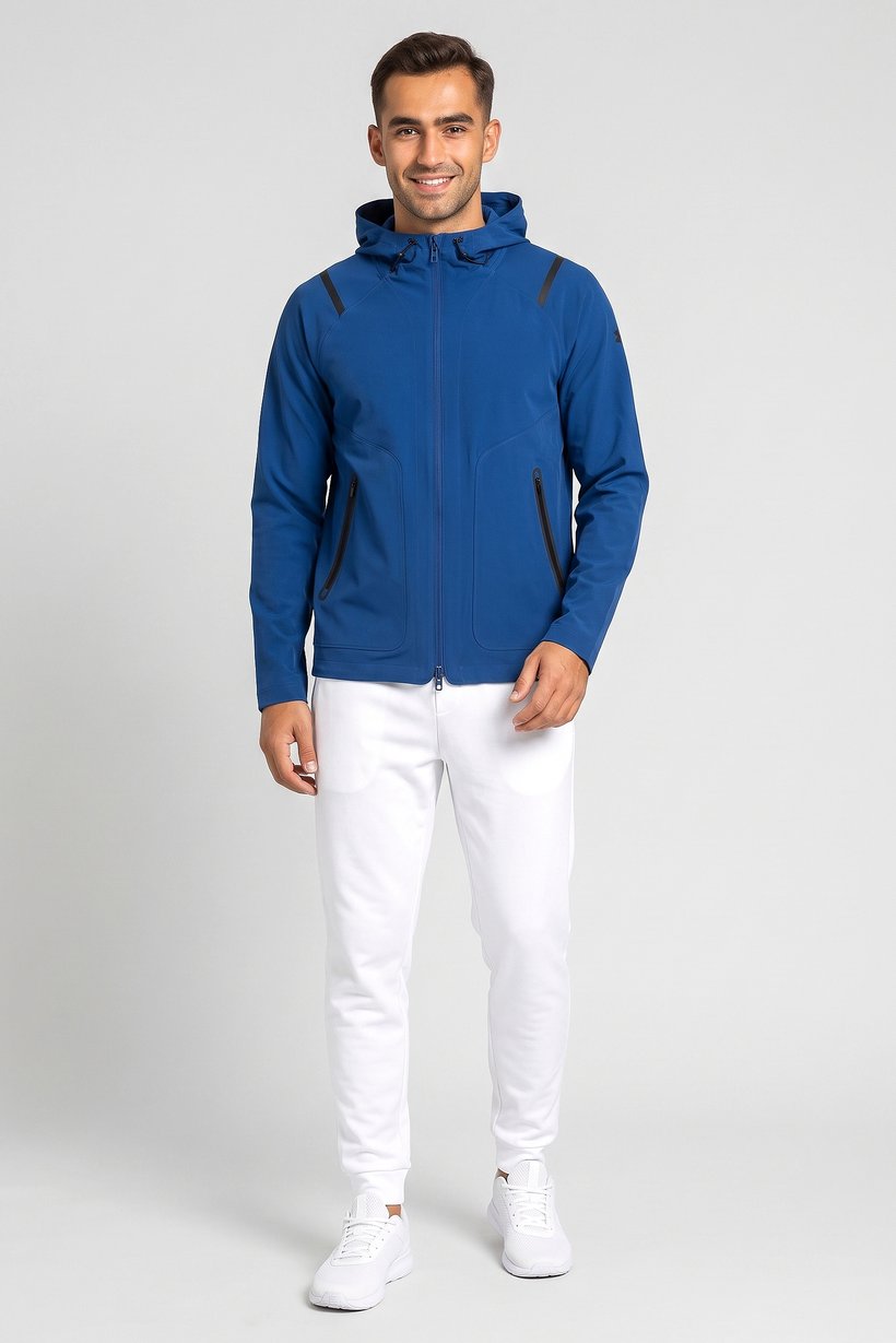 Men Loose Fit Long Sleeve Outdoor Windbreaker Jacket, Teal Blue