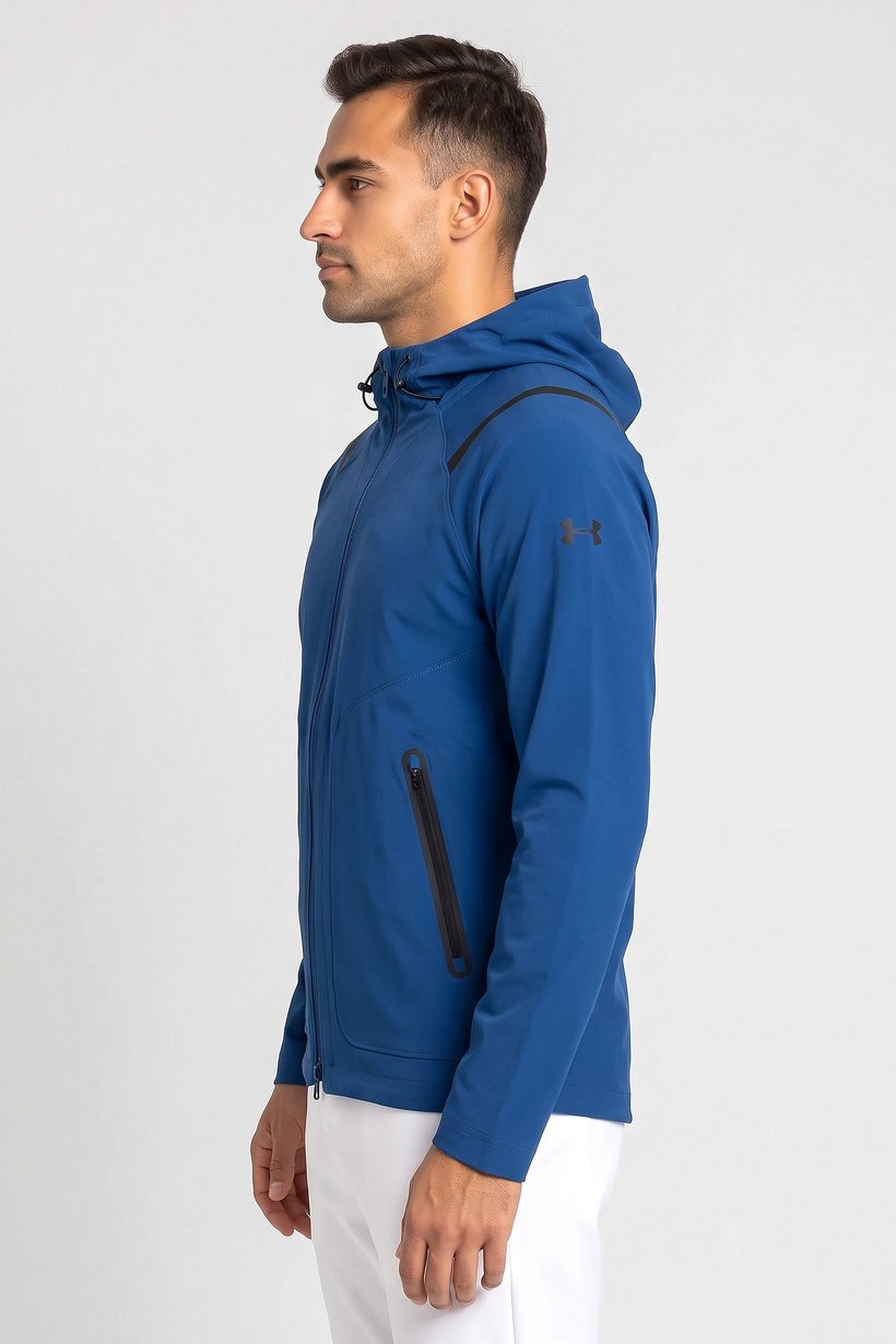 Men Loose Fit Long Sleeve Outdoor Windbreaker Jacket, Teal Blue