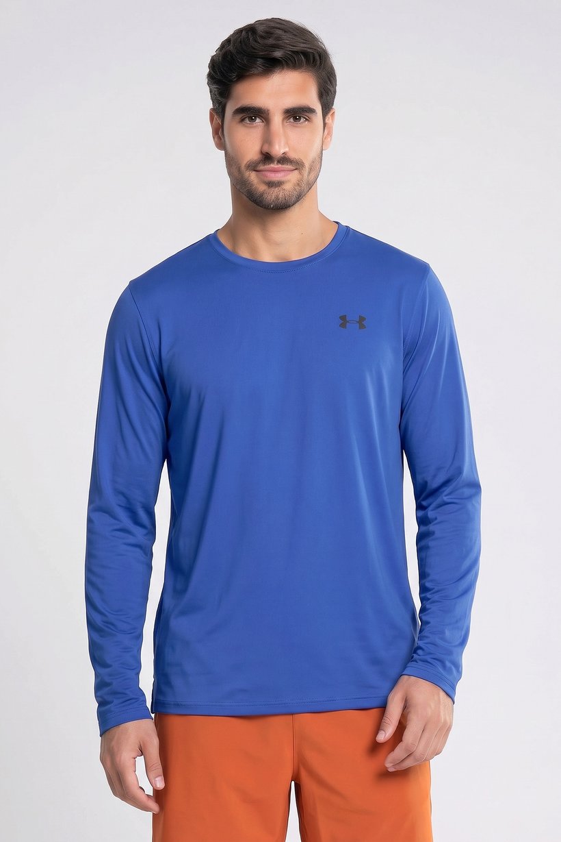 Men Loose Fit Long Sleeve Training T-Shirt, Royal Blue