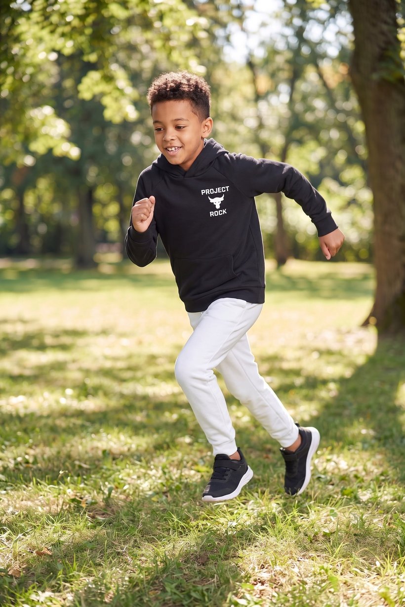 Kids Boy Loose Fit Long Sleeve Outdoor Hoodie, Black