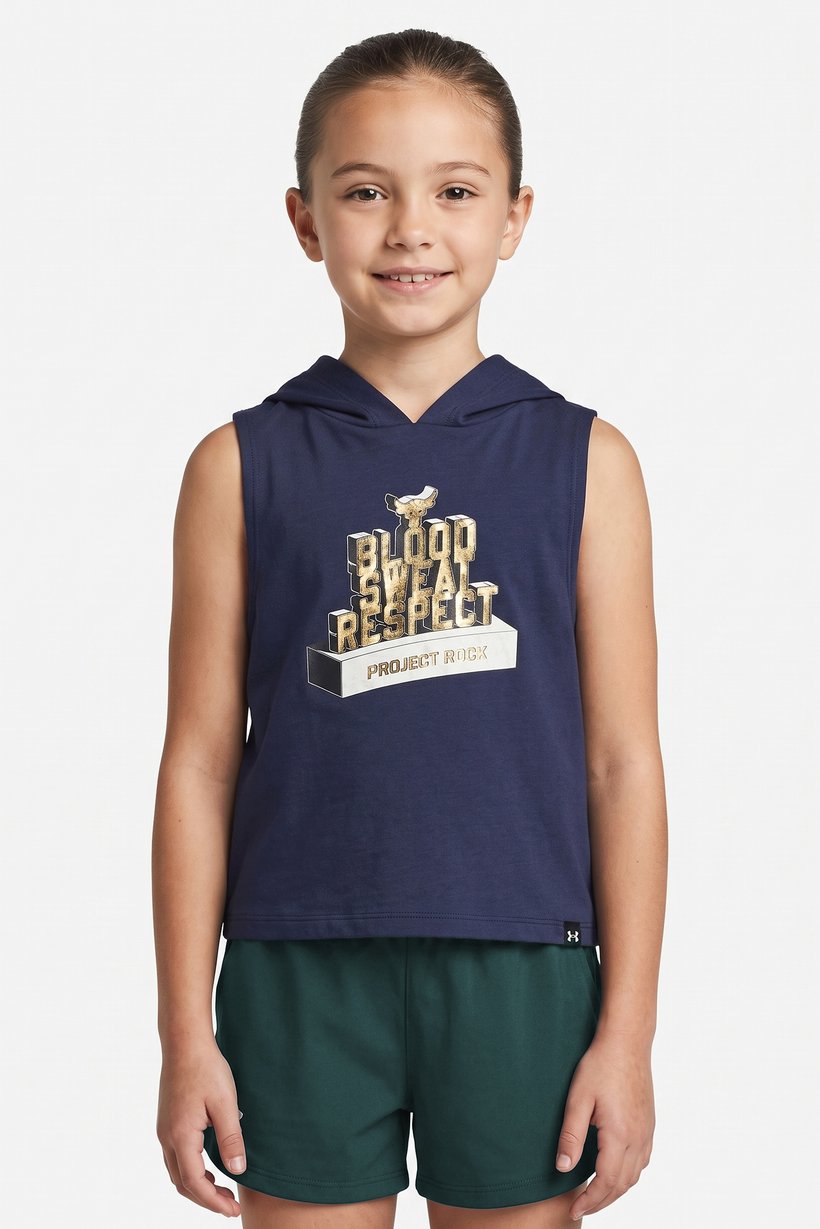 Kids Girl Loose Fit Sleeveless Training Hoodie,  Navy Blue