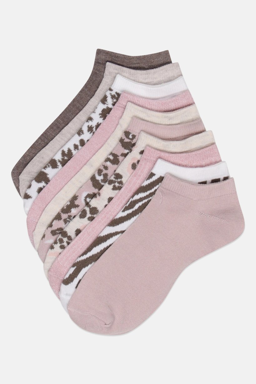 Women 10 Pairs Animal Print Ankle Socks, Multicolor