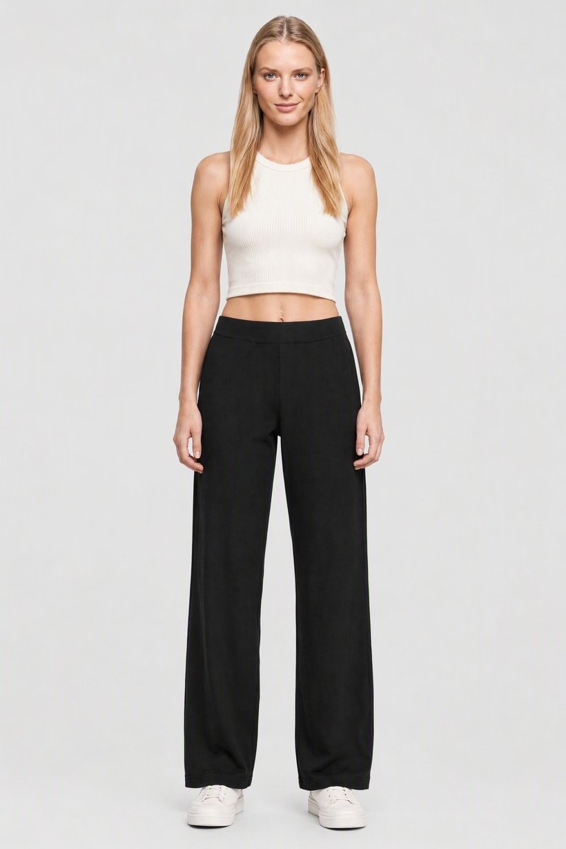 Women Regular Fit Plain Wide Leg Pants, Black