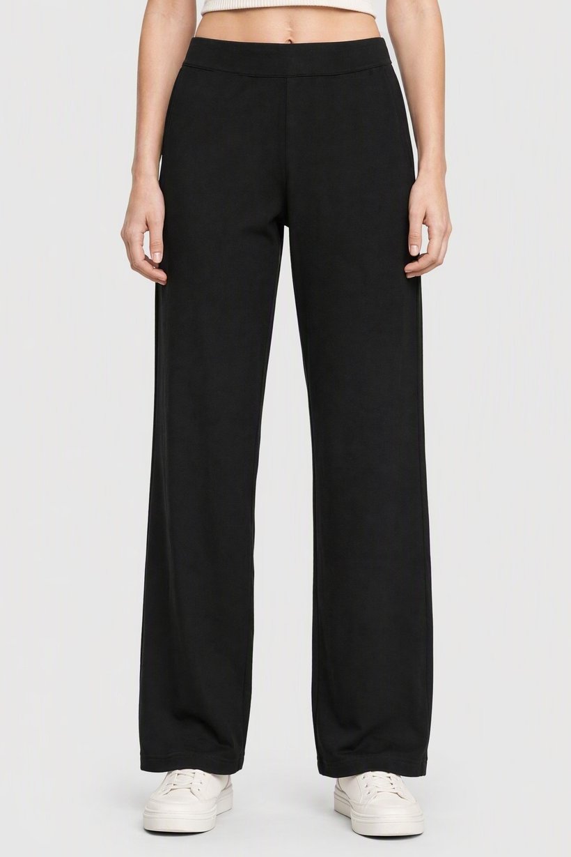 Women Regular Fit Plain Wide Leg Pants, Black