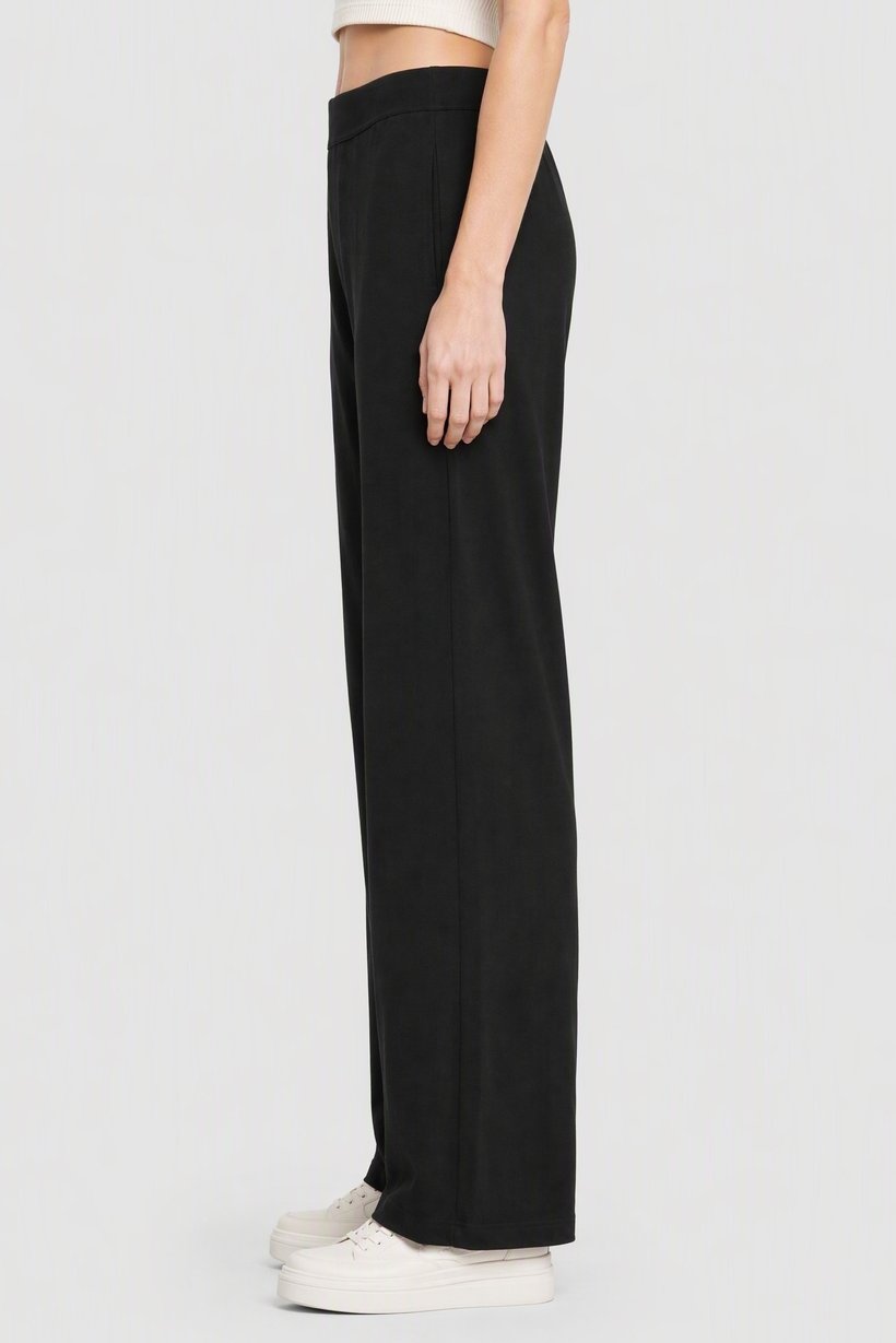 Women Regular Fit Plain Wide Leg Pants, Black