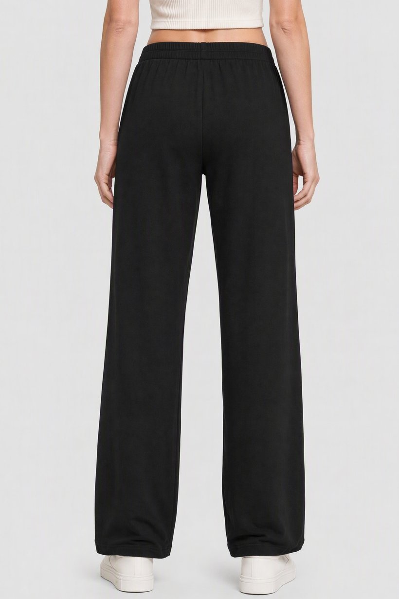 Women Regular Fit Plain Wide Leg Pants, Black