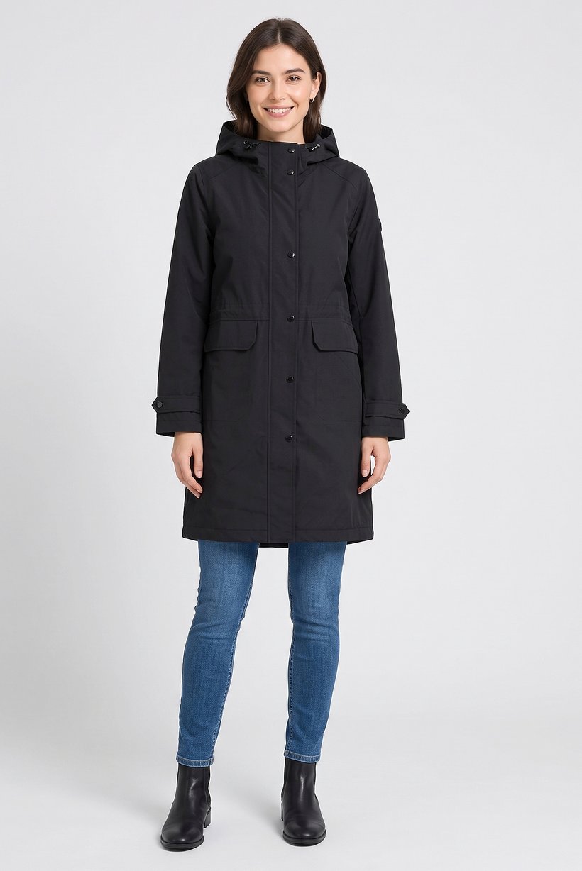 Women Solid Trench Coat, Black