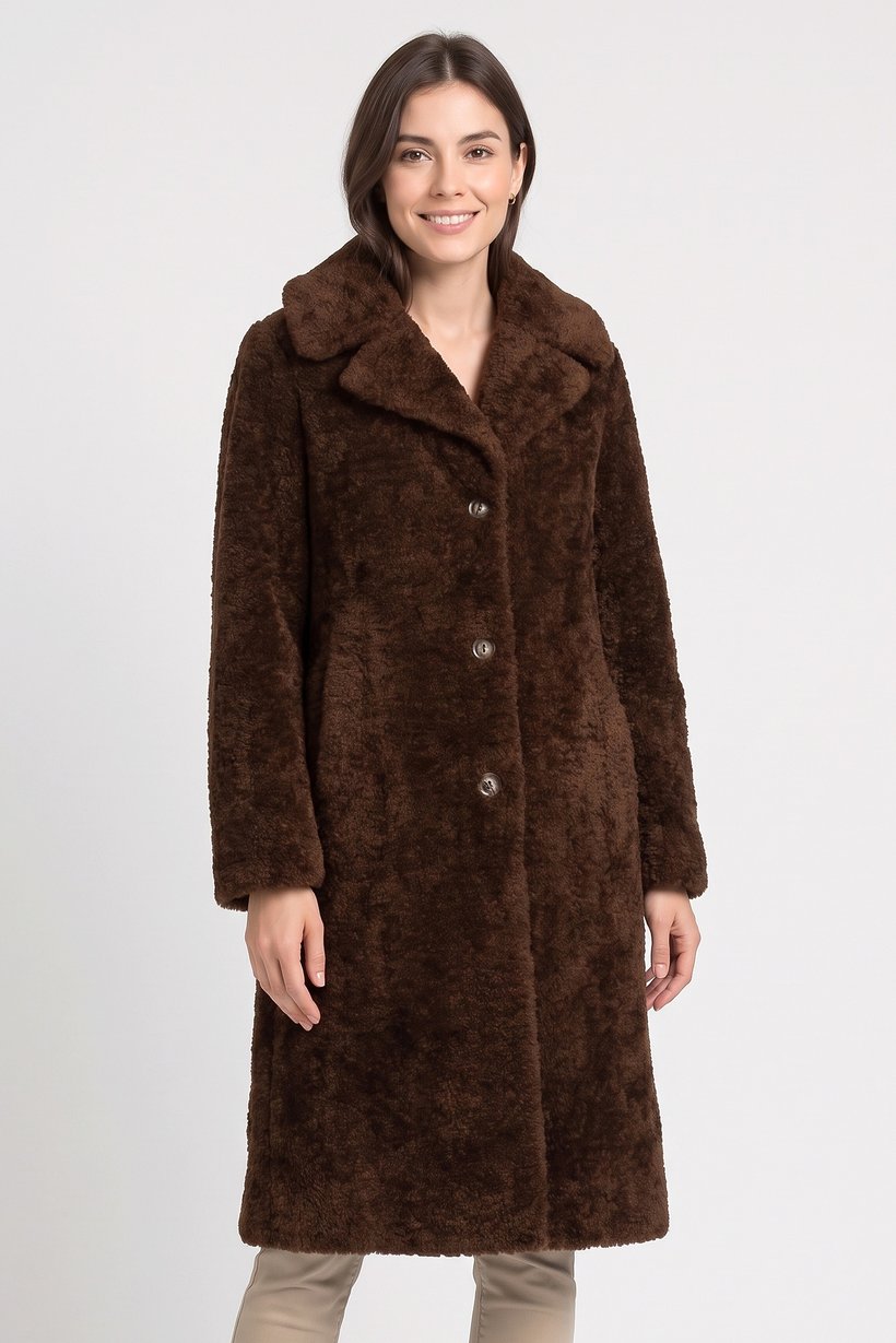 Women Textured Sherpa Jacket, Chocolate Brown