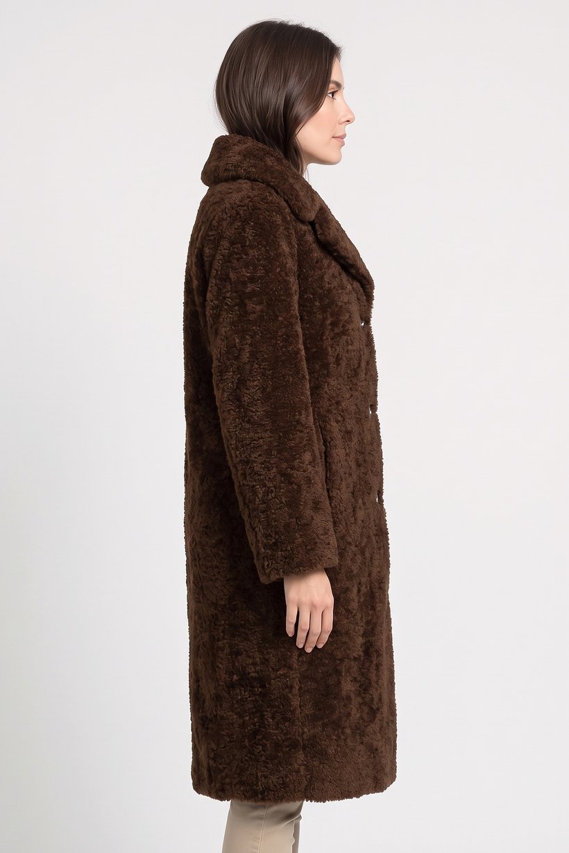 Women Textured Sherpa Jacket, Chocolate Brown