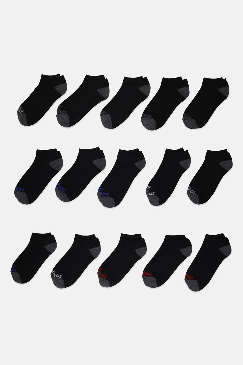 Men 15 Pairs Brand Logo Low Cut Socks, Black