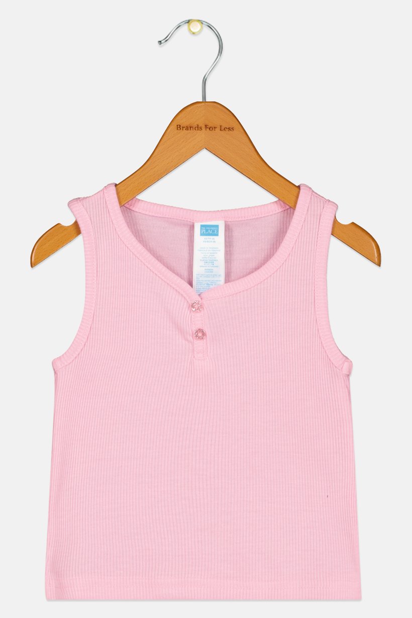 Kids Girl Round Neck Sleeveless Ribbed Tank Top, Pink
