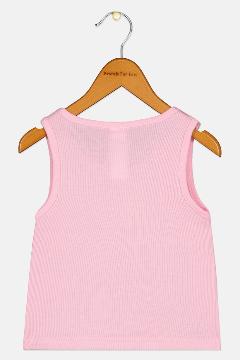 Kids Girl Round Neck Sleeveless Ribbed Tank Top, Pink