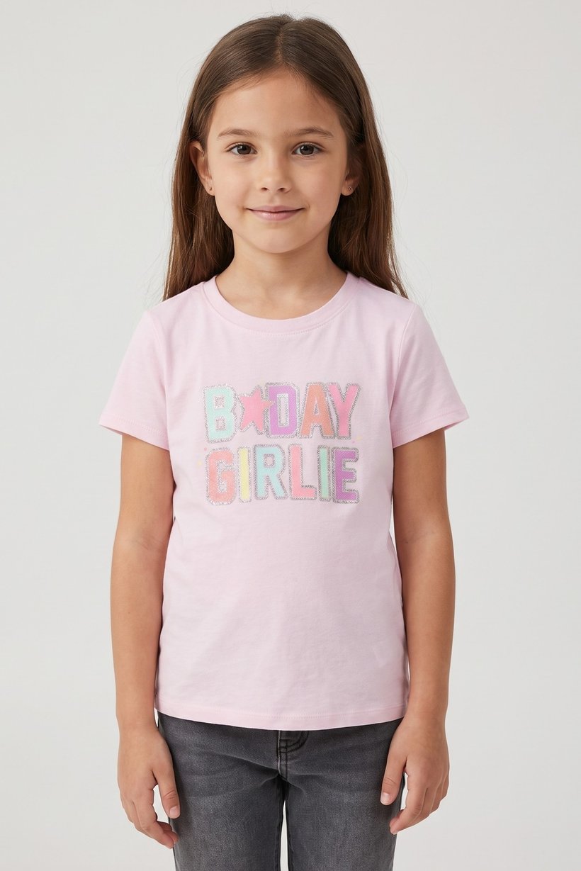 Toddlers Girl Graphic Print Short Sleeve Top, Pink
