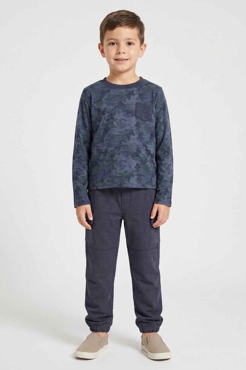 Kids Boy 2 Pcs Camouflage Long Sleeve T-Shirt And Pants Set, Multicolor