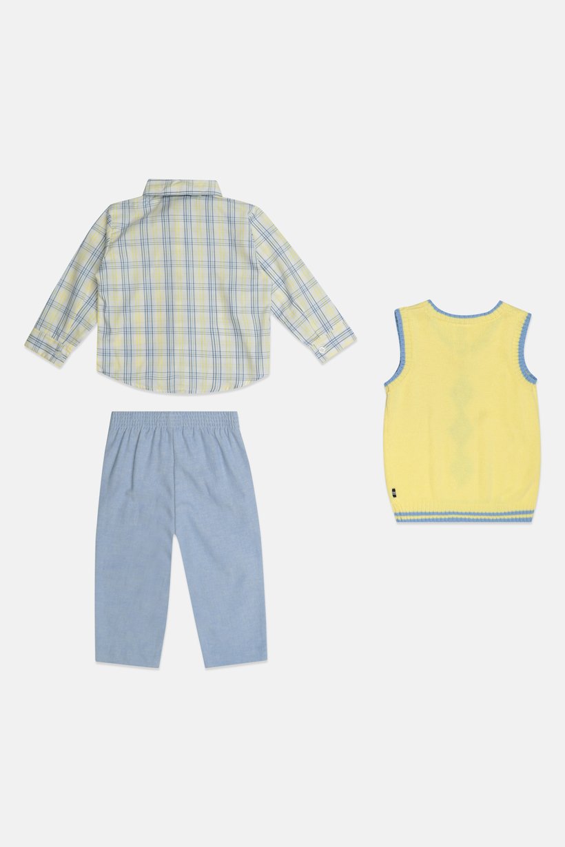 Toddlers Boy 4 Pcs Checkered Shirt And Pants With Bow Tie Vest Set, Multicolor