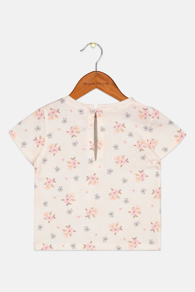 Toddlers Girl Crew Neck Short Sleeve Floral Print T-Shirt, Light Pink