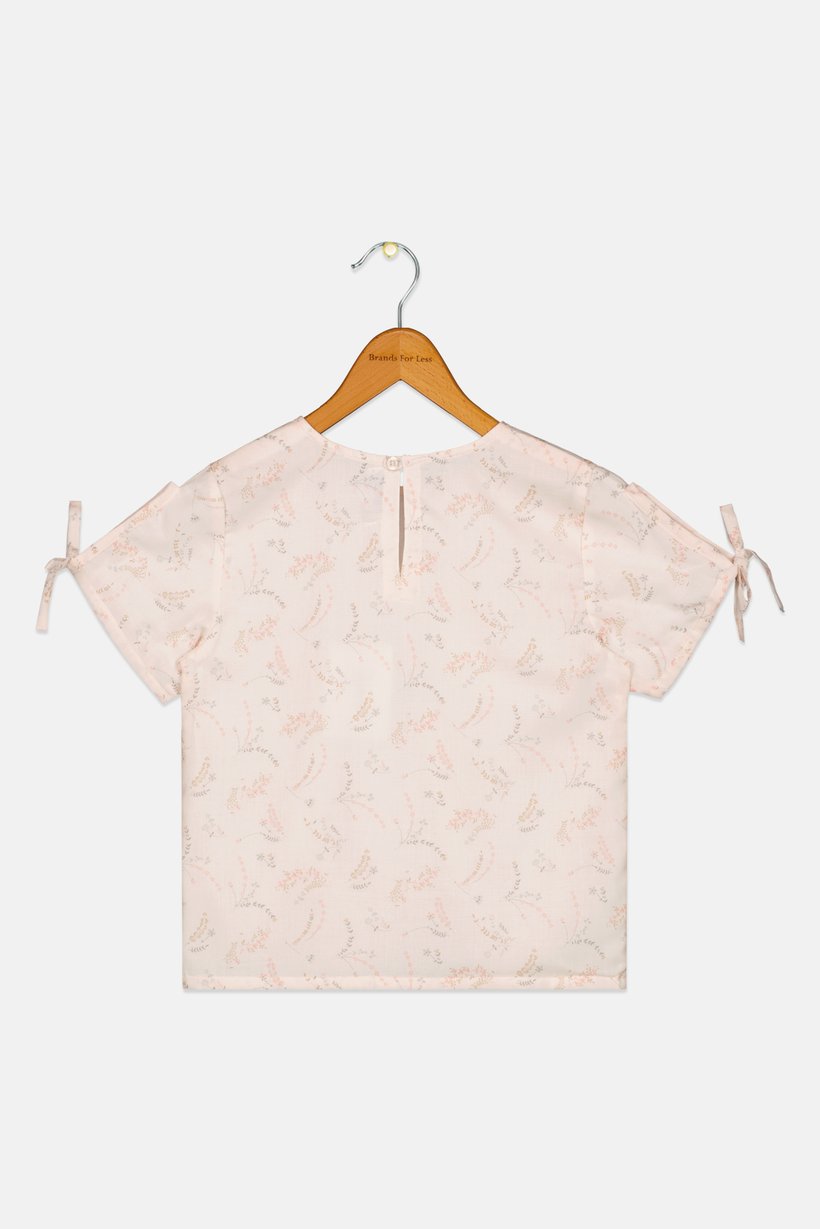 Kids Girl Crew Neck Short Sleeve Floral Print T-Shirt, Light Pink