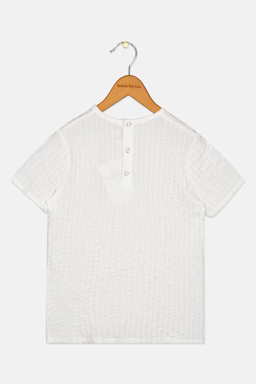 Kids Girl Crew Neck Short Sleeve Textured Top, White
