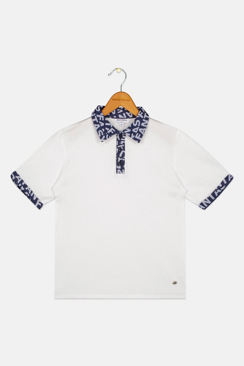 Kids Boy Graphic Print Short Sleeve Polo Shirt, White