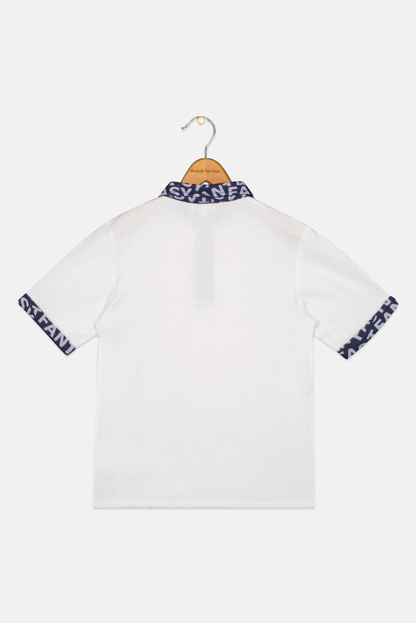 Kids Boy Graphic Print Short Sleeve Polo Shirt, White