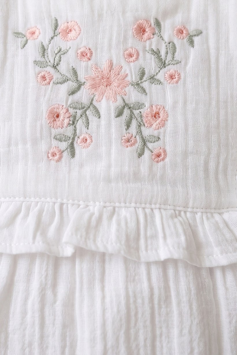 Toddlers Girl 2 Pieces Embroidered Bodysuits And Bucket Hat, White