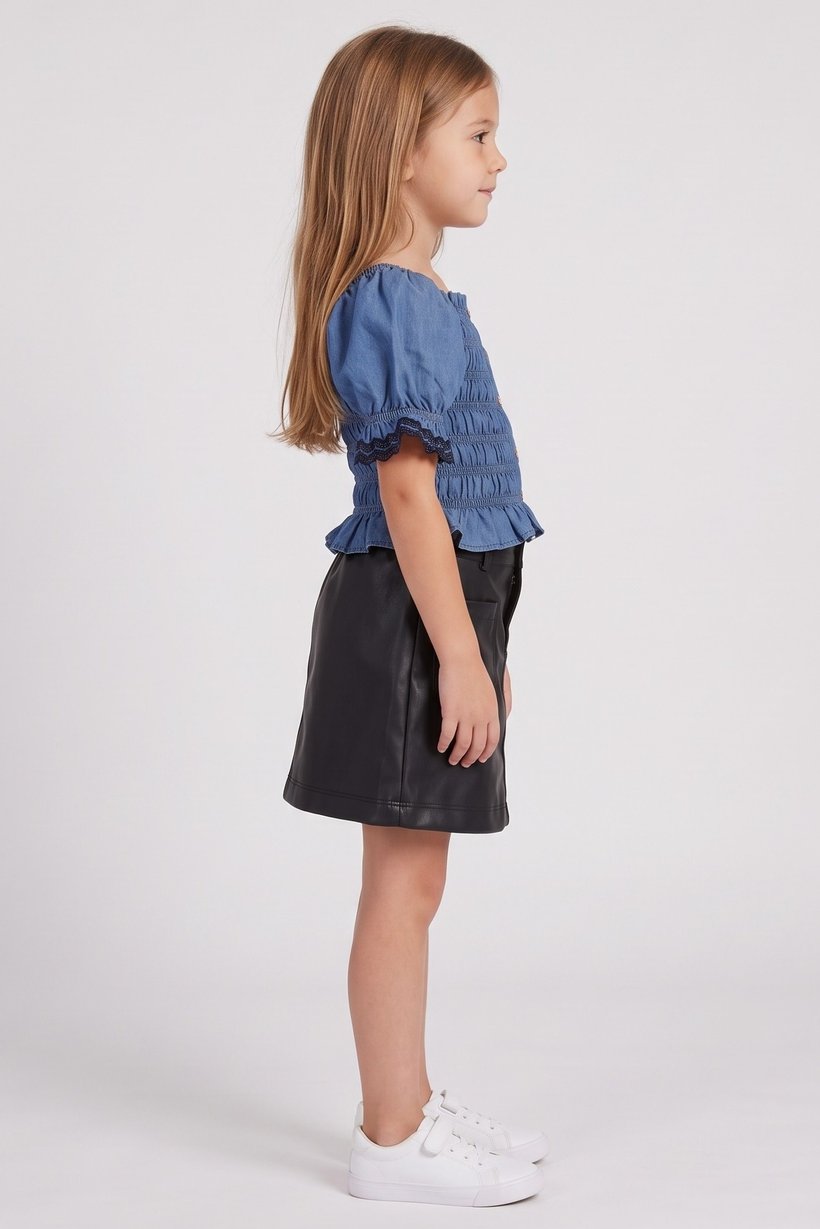 Kids Girl 2 Pieces Textured Top And Plain Skirt Set, Multicolor
