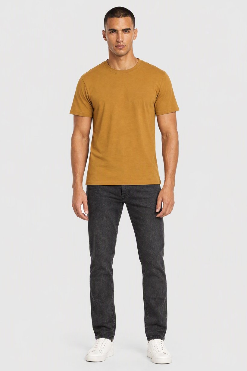Men Crew Neck Short Sleeves Solid T-shirt, Gold