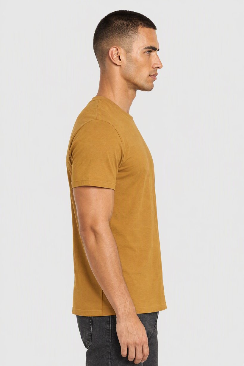 Men Crew Neck Short Sleeves Solid T-shirt, Gold