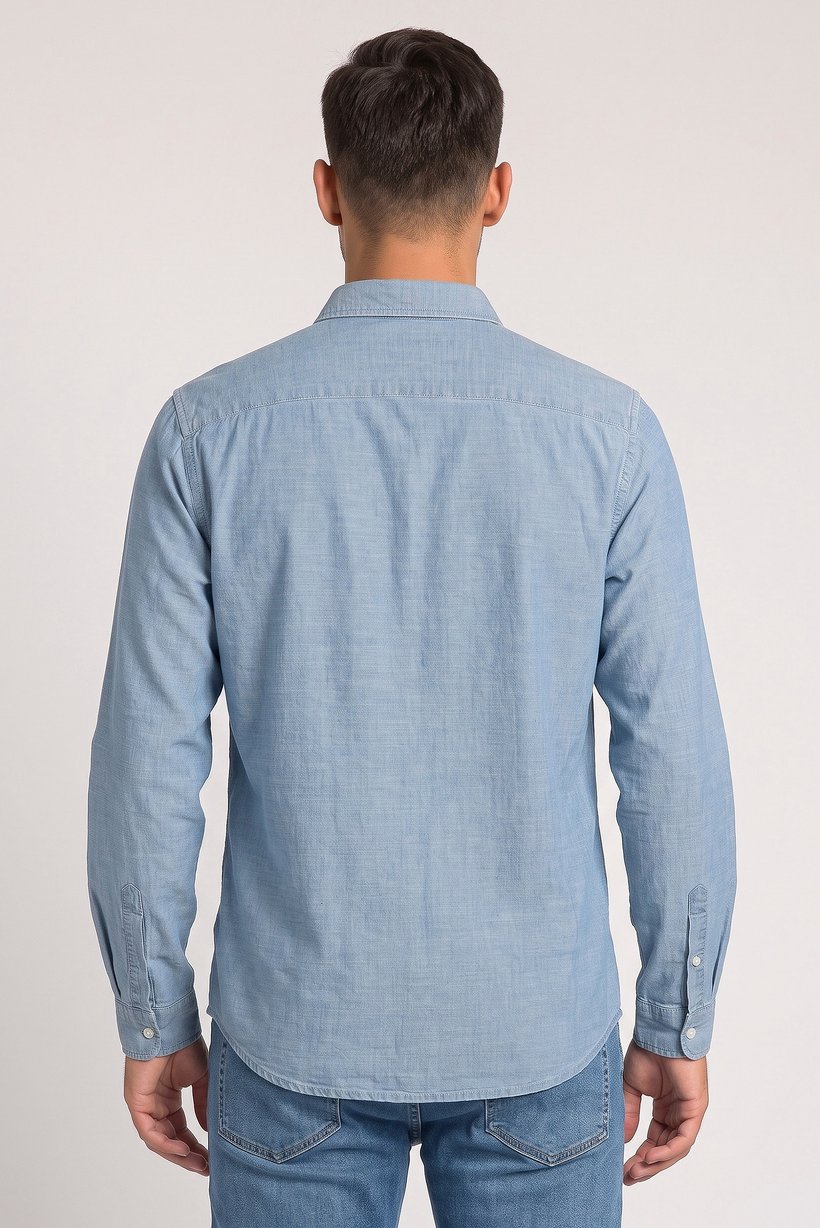 Men Regular Fit Long Sleeve Solid Casual Shirt, Denim Blue