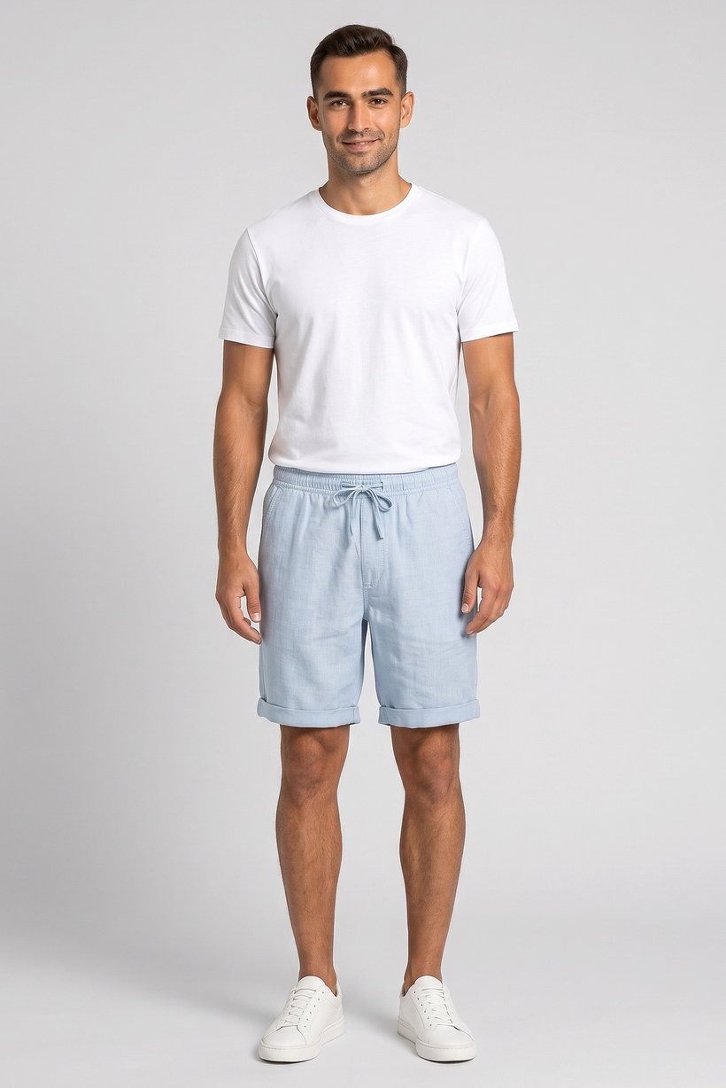 Men Solid Basic Shorts, Light Blue
