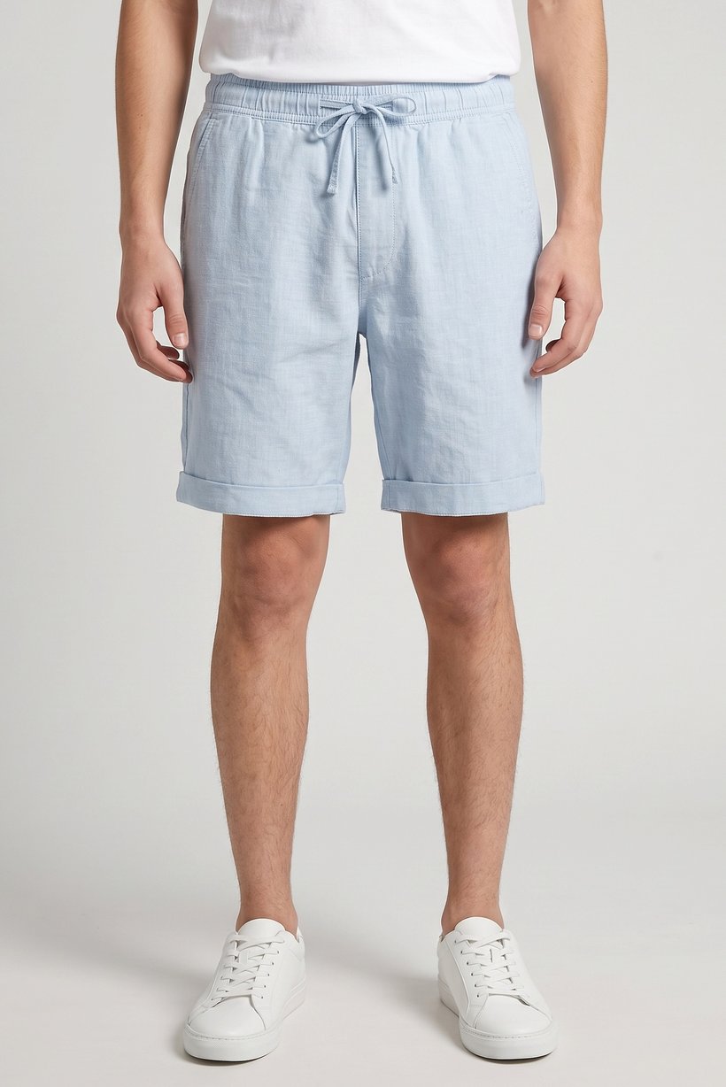 Men Solid Basic Shorts, Light Blue