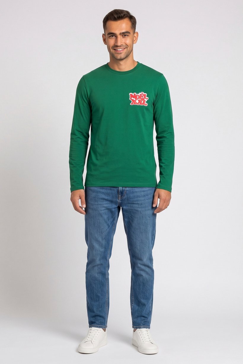 Men Crew Neck Graphic Print Long Sleeve T-Shirt, Green